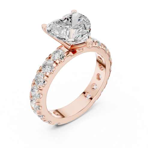 3.00 CT Glossy Moissanite Heart Cut Diamond Solitaire Ring with Pavé Band Love Statement Ring