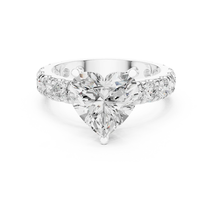 3.00 CT Glossy Moissanite Heart Cut Diamond Solitaire Ring with Pavé Band Love Statement Ring