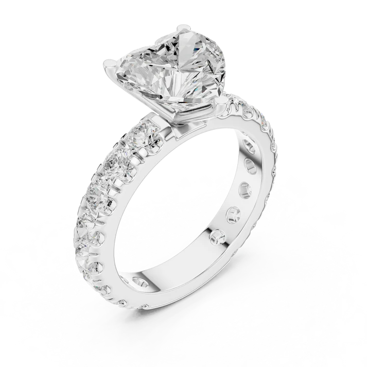 3.00 CT Glossy Moissanite Heart Cut Diamond Solitaire Ring with Pavé Band Love Statement Ring